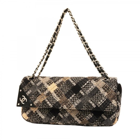 Chanel Shoulder Bag W Chain Tweed Black White Beige Women's - Picture 1 of 13